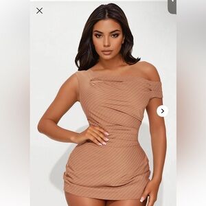 Fashion Nova Tan One Shoulder Dress
